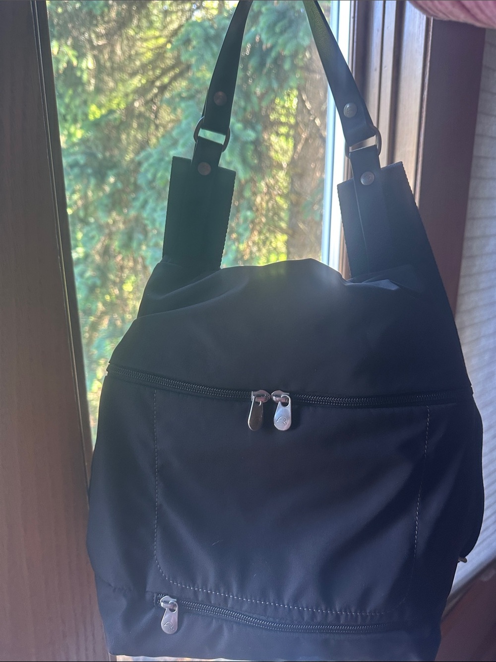 Mandarina Duck Large Silky Soft  Nylon Black Shoulder Backpack .